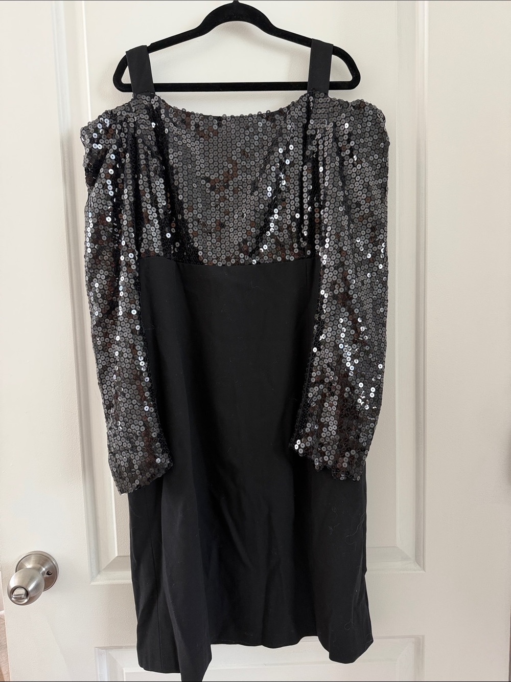 Celine Black Sequin Sleeve Midi Dress